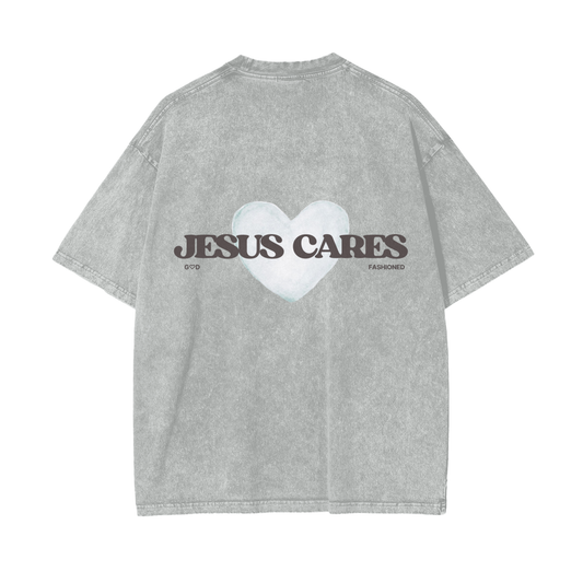 Jesus Cares-Drop Shoulder Tee
