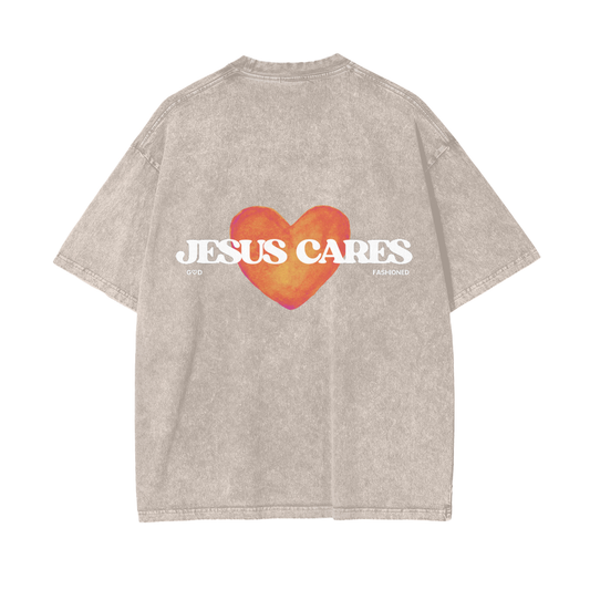 Jesus Cares-Drop Shoulder Tee